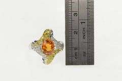 14K White Gold Fire Opal Pave Yellow & White Diamond Ring