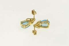 14K Yellow Gold Pear Blue Topaz Diamond Accent Vintage Earrings