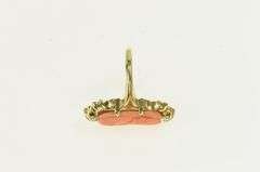 14K Yellow Gold Victorian Coral Diamond Accent Ornate Ring