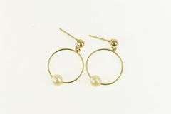 14K Yellow Gold Pearl Beaded Round Circle Drop Dangle Earrings