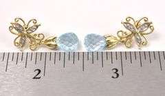 Magical Blue Topaz and Diamond Stud Earrings In Yellow Gold