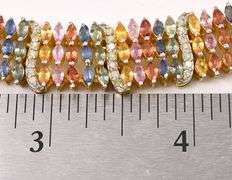 Jaw Dropping 25.35CTW Colorful Sapphires & 2.00CTW Diamond Necklace in Gold Plated Sterling Silver