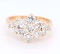 Dazzling Yellow Gold 1.05ctw Flower Cluster Diamond Ring