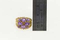 14K Yellow Gold Ornate Retro Amethyst Statement Cluster Ring