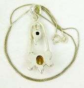 Large Sterling Garnet & Citrine Pendant & Chain