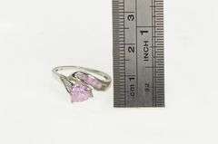 10K White Gold Trillion Pink Topaz Diamond Bypass Vintage Ring