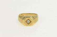 14K Yellow Gold Retro Diamond Squared Vintage Statement Ring