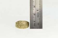 14K Yellow Gold Diamond Cut Criss Cross Pattern Domed Ring