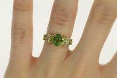 14K Yellow Gold Emerald Peridot Diamond Vintage Statement Ring