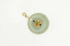 14K Yellow Gold Jadeite Bi Pear Flower Cluster Vintage Pendant