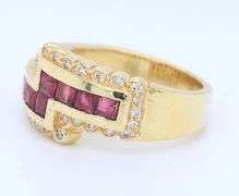 Attractive 18kt Square Ruby and Diamond Zig Zag Ring