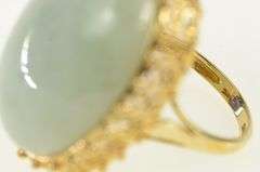 14K Yellow Gold Oval Jade Cabochon Vintage Filigree Cocktail Ring