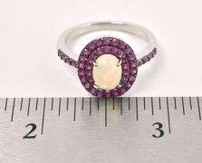 Radiant 2.3CTS Opal & 0.96CTW Ruby Ring in Sterling Silver