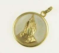 14K Yellow Gold Mother of Pearl Prayer Hands Faith Charm/Pendant