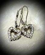 Dangling Heart 18K White Gold Diamond Earrings