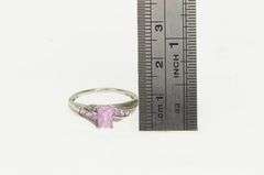 10K White Gold Emerald Cut Pink Topaz Diamond Accent Ring