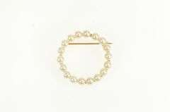 14K Yellow Gold Pearl Vintage Classic Round Circle Pin/Brooch