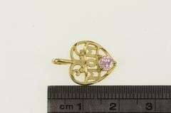 14K Yellow Gold Mom Mother's Day Heart Pink CZ Vintage Charm/Pendant