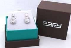 New Effy 1.50ctw Baguette and Round Diamond Cluster Drop Earrings in 18K W/Box