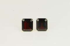 14K Yellow Gold Emerald Cut Garnet Solitaire Vintage Stud Earrings