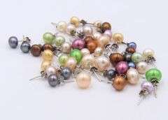 Group Lot of 925 Sterling Silver Multi Color Pearl Stud Earrings