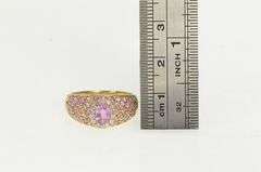 14K Yellow Gold Pink Sapphire Diamond Pave Engagement Ring