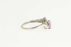 10K White Gold Trillion Pink Topaz Diamond Bypass Vintage Ring