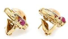 0.50ctw Diamond and Ruby Cabochon Hammered Clip On Earrings in 18K