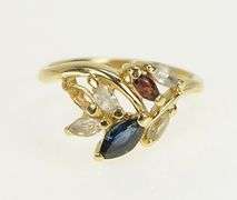 14K Yellow Gold Marquise Garnet CZ Syn. Sapphire Cluster Ring
