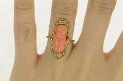 14K Yellow Gold Victorian Coral Diamond Accent Ornate Ring