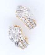 Attractive 1.50ctw Two Tone Baguette and Round Diamond Earrings