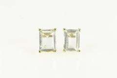 14K Yellow Gold Emerald Cut Aquamarine Solitaire Stud Earrings