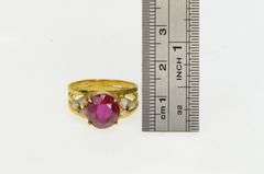 18K Yellow Gold Oval Syn. Ruby CZ Cluster Accent Vintage Ring