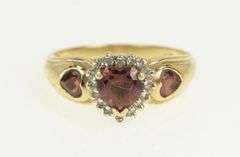 10K Yellow Gold Heart Garnet Diamond Halo Love Romantic Ring