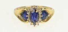 10K Yellow Gold Syn. Marquise Sapphire Diamond Halo Statement Ring