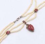 925 Sterling Silver Agate Pendant with 2 Row Pearl Necklace