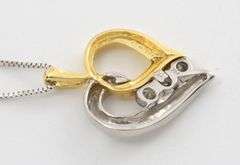 Sweet Bi-Color Diamond Heart on Necklace