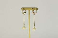 14K Yellow Gold Victorian Pearl Ornate Dangle Drop Earrings