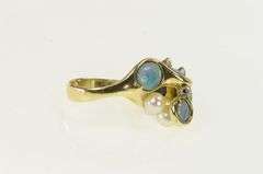 14K Yellow Gold Modernist Retro Opal Pearl Diamond Cluster Ring