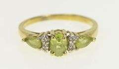 10K Yellow Gold Oval Peridot Diamond Vintage Statement Ring