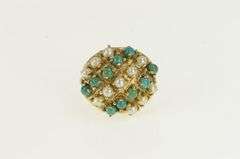 14K Yellow Gold Domed Pearl Turquoise Vintage Cocktail Ring