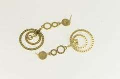 14K Yellow Gold Circle Dangle Layered Look Textured Dangle Earrings