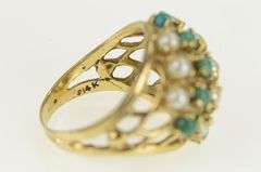 14K Yellow Gold Domed Pearl Turquoise Vintage Cocktail Ring