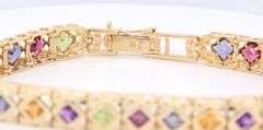 Powerful Yellow Gold Square Cut Peridot, Garnet, Iolite, Citrine and Amethyst Link Bracelet
