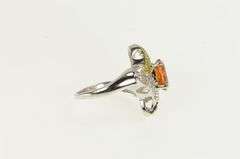 14K White Gold Fire Opal Pave Yellow & White Diamond Ring