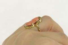 14K Yellow Gold Victorian Coral Diamond Accent Ornate Ring