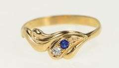 14K Yellow Gold Vintage Syn. Sapphire CZ Wavy Ornate Ring