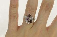 14K White Gold 1950's Vintage Rhodolite Garnet Ornate Leaf Ring