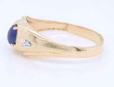 Gent's Yellow Gold oval Star Sapphire and Diamond Ring
