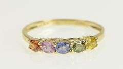 14K Yellow Gold Rainbow Sapphire Vintage Stackable Band Ring